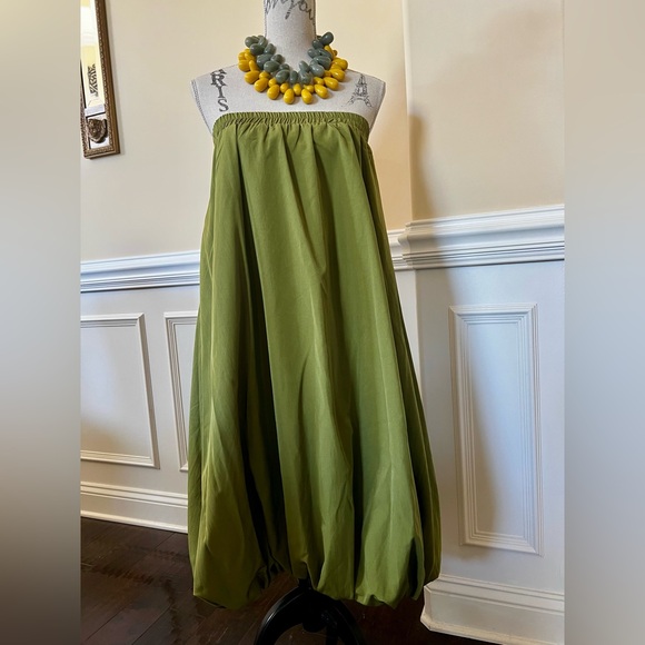 Olive Green, Bubble Hem Maxi Slim Women’s Skirt. - Picture 3 of 12